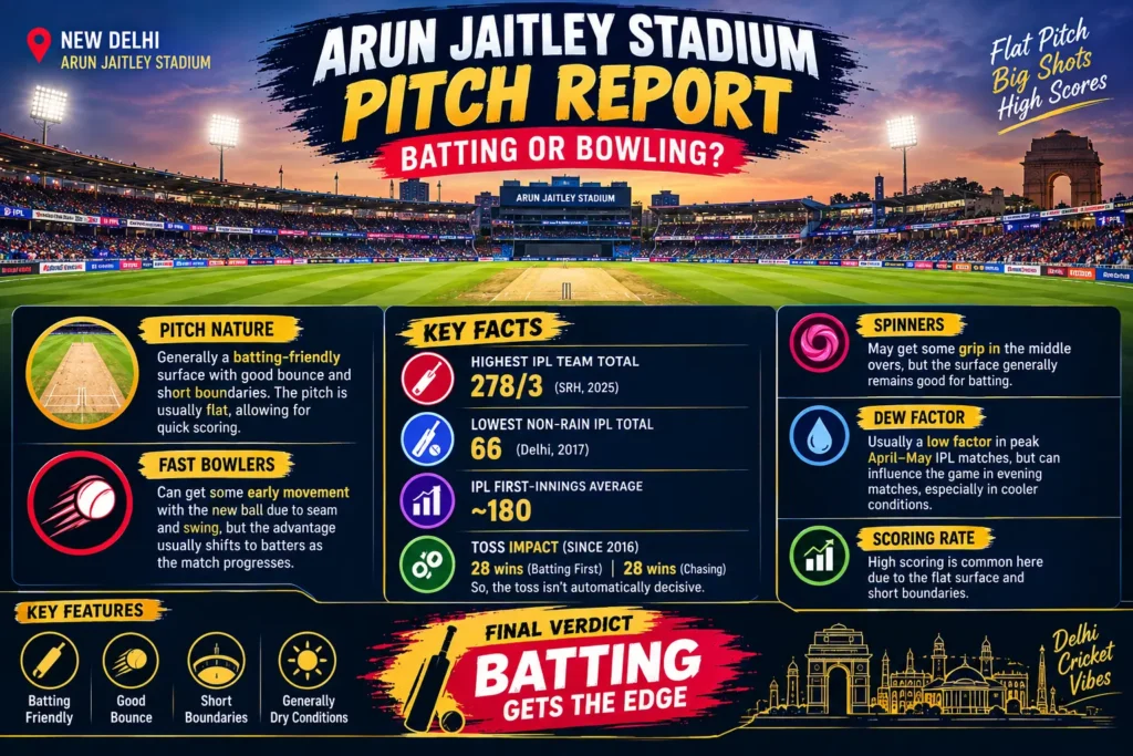 Arun Jaitley Stadium Pitch Report Batting or Bowling