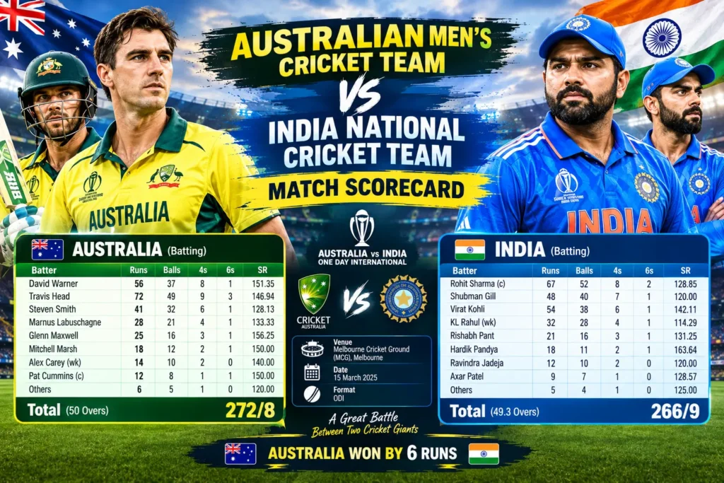 Australian Men’s Cricket Team vs India National Cricket Team Match Scorecard