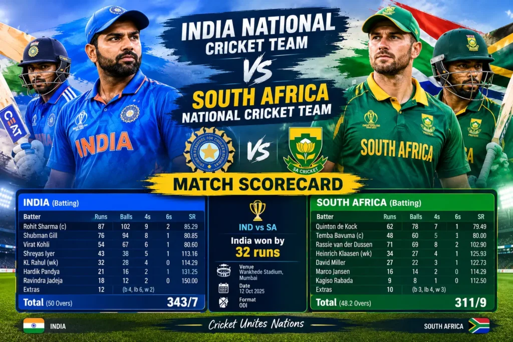 India National Cricket Team vs South Africa National Cricket Team Match Scorecard