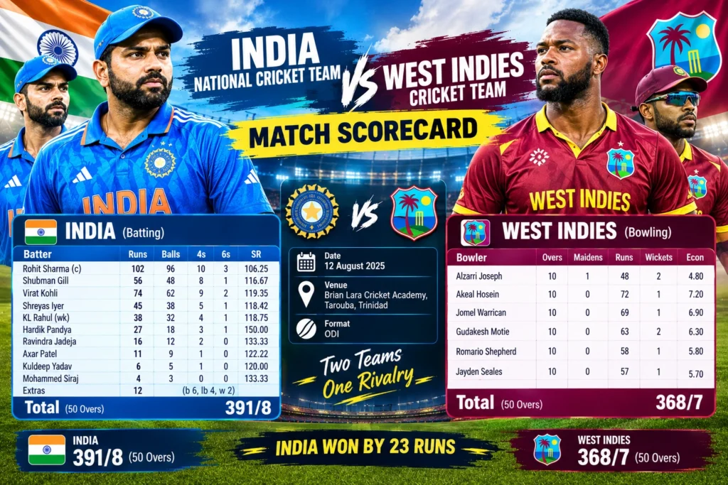 India National Cricket Team vs West Indies Cricket Team Match Scorecard