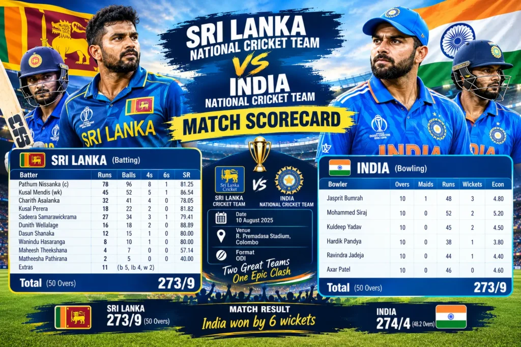 Sri Lanka National Cricket Team vs India National Cricket Team Match Scorecard